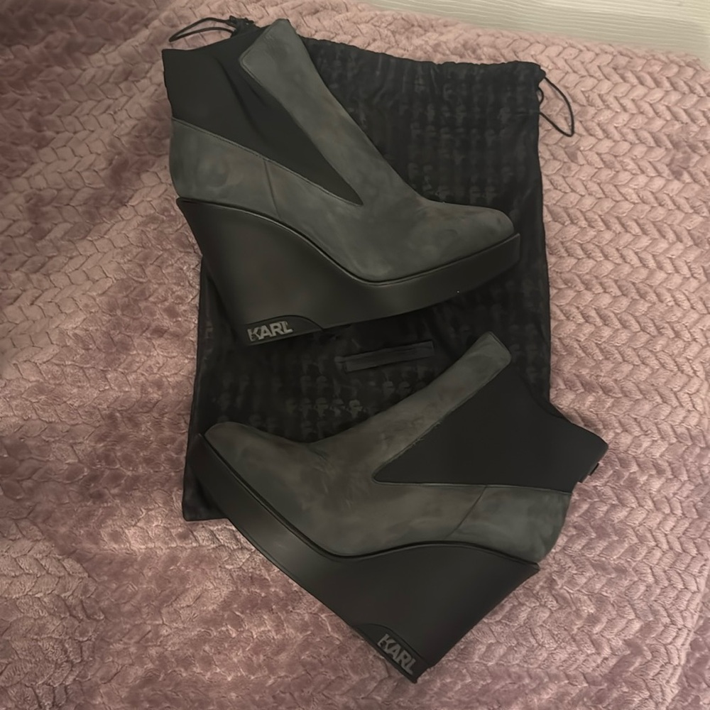 Karl Lagerfeld suede wedge ankle boots